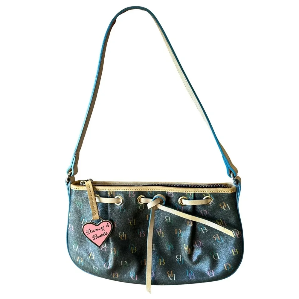 Dooney & Bourke Monogram Rainbow Heart Charm Shoulder Bag Black Y2K